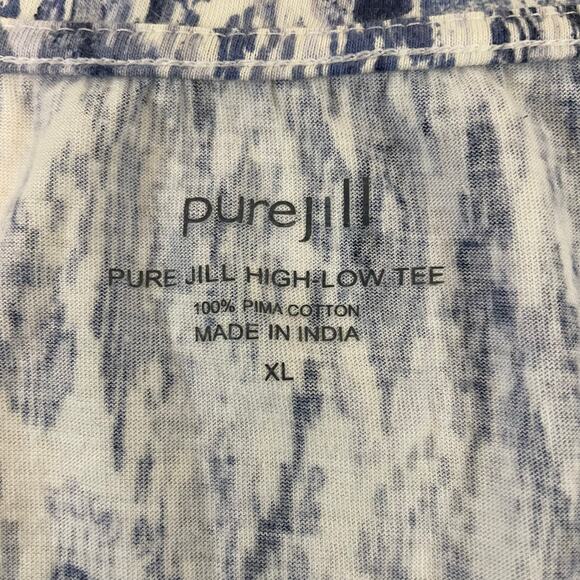 Pure Jill Pima Cotton High Low Tee Blue Ikat Print Short Sleeve Top XL - Picture 3 of 6